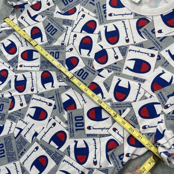 Champion Shirt Mens White Blue All Over Print AOP Short Sleeve Size XL spell out - Picture 3 of 9